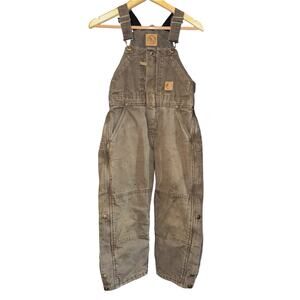 Berne Insulated Duck Bib Overalls Boys Sm 6-8 Brown Warm Heavyweight Distressed